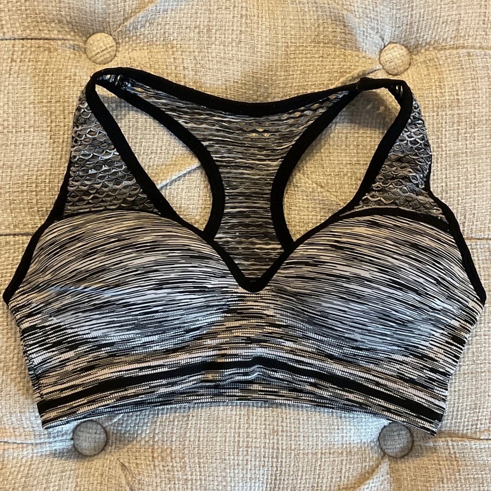 PINK Victoria's Secret Striped Black and Gray Sports Bra